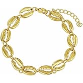 CikSco Stainless Steel 18K Gold Plated Women Minimalist Sea Shell Shaped Bracelet Bangle Charm Bracelets Beach Jewelry for Women