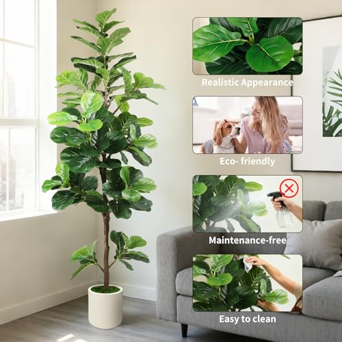 PEPEUNI Árbol Artificial 180CM Planta Artificial Decorativa Hogar, con Maceta Blanca y Musgo Artificial Realista, Ideal para Salones Oficinas Dormitorios