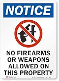 "Notice - No Firearms Or Weapons Allowed On Property" Label By SmartSign | 5" x 7" 3M Reflective Laminated Vinyl