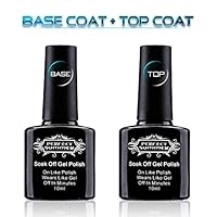 Perfect Summer Gel Nail Polish Base Coat and Top Coat Soak Off UV LED Gel Varnish Clear Shiny Finish,Pack of 2PCS, 10ml Each