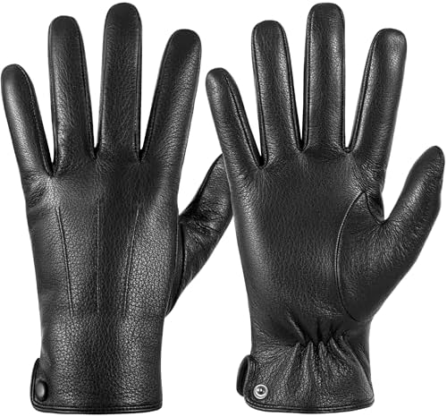 Alepo Winter PU Leather Gloves For Men, Warm Thermal Touchscreen