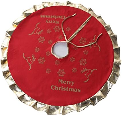 Valorcielo Christmas Tree Skirt 36" Round Santa Claus Reindeer Snowflake Christmas Holiday Tree Skirt,Red and Golden edge (Reindeer)