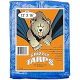 B-Air Grizzly Tarps 12 x 16 Feet Blue Multi Purpose Waterproof Poly Tarp Cover 5 Mil Thick 8 x 8 Weave