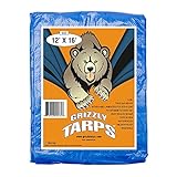 B-Air Grizzly Tarps - Large Multi-Purpose, Waterproof, Heavy Duty Poly Tarp Cover - 5 Mil Thick (Blue - 12 x 16 Feet)