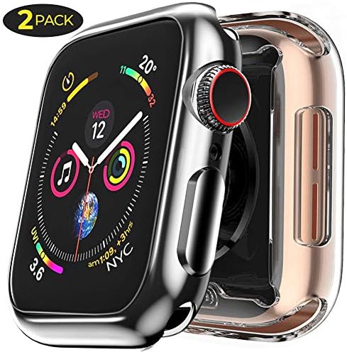 [2 Pack] Case for Apple Watch Screen Protector 38mm Overall Protection HD Clear TPU Soft Cover Case for iwatch 38mm Series 2 Series 3 (Clear+Black)