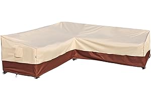 WESTBLUE Outdoor Sectional Cover V-Shaped Garden Patio Furniture Covers Waterproof Rip-Stop Anti-UV 600D Outdoor Couch Sofa Cover with 3 Air Vents, 85"(85''L) x 33.5''D x 31''H, Beige & Reddish Brown