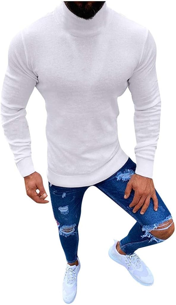 Beautyfine Pullover, Men's Turtleneck Sweater Autumn Winter Solid Knitted Blouse Tops at  Men’s Clothing store