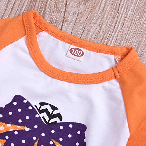 Baby-Girls 2 Piece Pumpkin Long Sleeve Tops Striped Bell-Bottoms Halloween Set Outfit (Orange, 3-4 Years) - Thumbnail 5