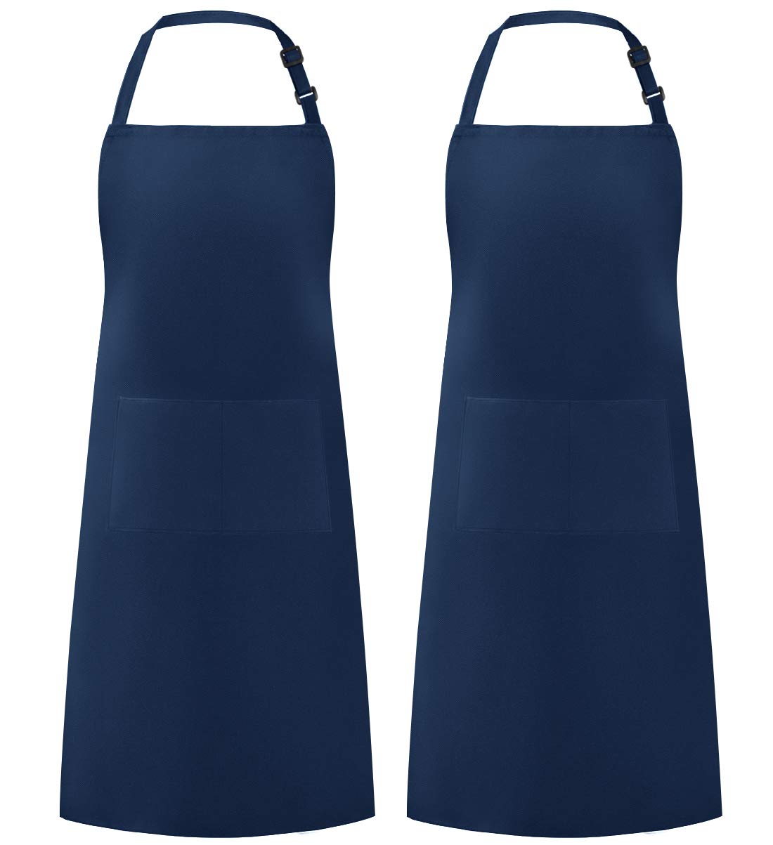 Syntus 2 Pack Thicker Version Adjustable Bib Apron Waterdrop Resistant with 2 Pockets Unisex Cooking Kitchen Aprons for Women Men Chef, Nautical Blue