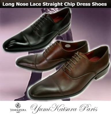 Amazon 桂由美 本革kastura Yumiロングノーズレース内羽根ストレートチップビジネスシューズ ブラック ブラウン 750バルモラル の革靴 25 5 ブラック Yumi Katsura 桂由美 シューズ バッグ