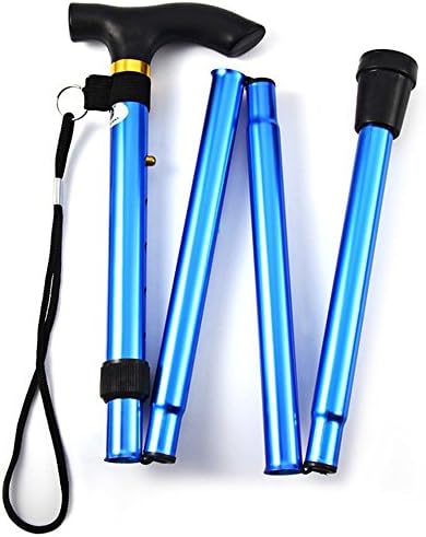 Walking Stick Hiking Walking Trekking Trail Ultralight 4-section Adjustable Canes Aluminum Alloy Folding Cane Walking Sticks (Blue)