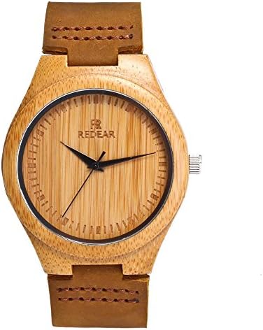 Wooden Watch, URVOGUE Natural Bamboo Watch Wooden Handmade Wood Grain Genuine Cowhide Leather Band Vintage Japanese Quartz Movement Wrist Watch