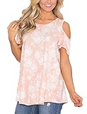 ACKKIA Women's Pink Casual Floral Print Cold Shoulder Cut Out Short Sleeve Blouse Shirt Top Size XL