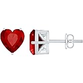 Certified 4 Carat Lab Grown Ruby Stud Earrings in Silver, Aaaa Quality, Ruby Heart Earrings - Romantic Gift For Her