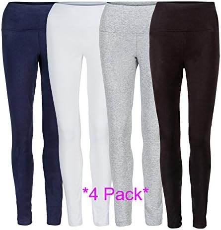 Women's Cotton Stretch Full Length Leggings - 4 Colors (large, 4 pack (1 blk, 1 navy, 1 white, 1 grey))