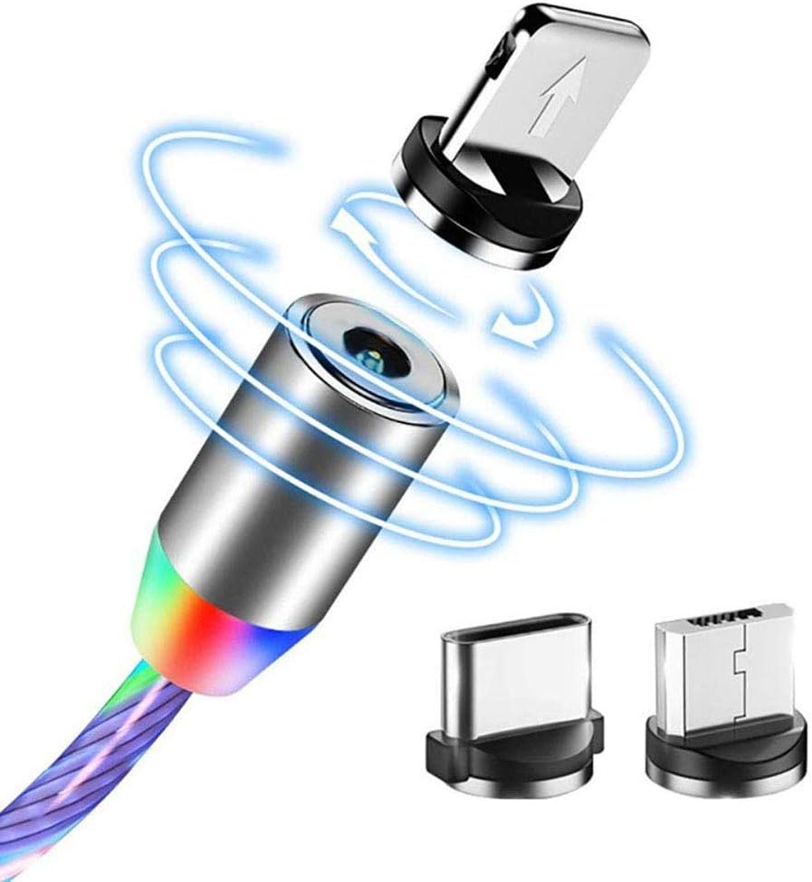HIMA Magnetic Data Cable, Three-In-One LED Colorful Luminous Magnetic Charging Cable,iphone