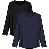 Latuza Women's Bamboo Viscose Pajama Tops Raglan Long Sleeve Lounge Shirt 2 Pack