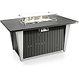 Outdoor Propane Fire Pit Table - CSA/ETL Certified 50,000 BTU Pulse Ignition Weatherproof Rectangle Propane Gas Fire Table w/Adjustable Flame - Glass Rocks Wind Guard, Black - SereneLife SLFPSX55