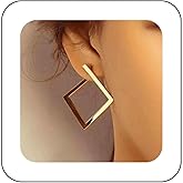 Andelaisi Boho Hollow Square Stud Earrings Vintage Metal Square Earrings Gold Square Geometric Earrings Personalized Square Dangle Earrings Jewelry for Women and Girls