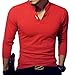 8sanlione Mens Slim Fit V-Neck Tee Short-Sleeve/Long Sleeve Polo Casual T- Shirts(Medium,L-Red)