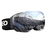 Enkeeo Ski Goggles Detachable Dual Layer Anti-Fog Lens 100% UV400 Protection Snow Goggles with Bendable Frame, Adjustable Anti-slip Strap, Windproof 3 Layers Foam for Men Women Snowboarding Skating