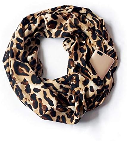 VPASS Women Convertible Travel Scarf with Secret Hidden Zipper Pocket Infinity Scarf Winter Warm Print Retro Cashmere Wool Loop Shawl Scarves