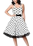 OWIN Women's 1950s Sleeveless & Bandage Halter Polka Dots 1950's Vintage Swing Dress