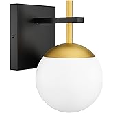 Ralbay Black Gold Wall Sconce, Mid Century Modern Wall Lighting Fixtures Milky Glass Indoor Wall Lamp for Home Decor Bathroom