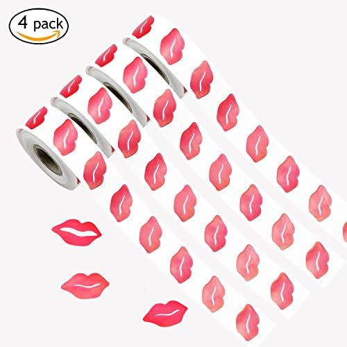 Trisrulane 1600 Pieces Perforated Kiss Lip Stickers for DIY Envelopes Decorating Crafting, Rosy Color, 4 Rolls (Each Roll of 400)