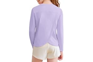 Haloumoning Girls Athletic Shirts Kids Long Sleeve Workout Tops Split Back Quick Dry T-Shirt 5-14Y