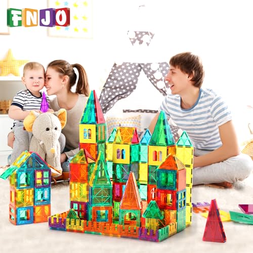 FNJO Magnetic Tiles 100 Pieces - Magnetic Building Blocks, STEM Educational Game for Kids 3+ Years - Boys/Girls Gift (Kindergarten, Nursery)