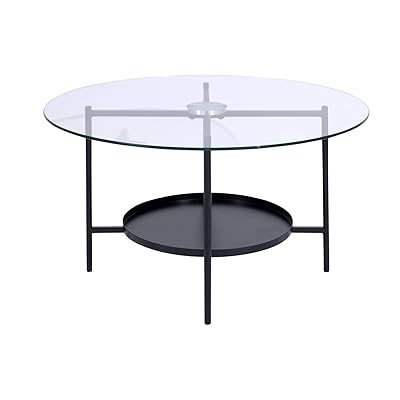Buy Round Coffee Table 31 3 Tempered Glass Top Industrial Style 2 Tier Sofa Side Table With Storage Shelf Metal Frame 132lbs Capacity Easy Assembly Accent Center Table For Living Room Black Online