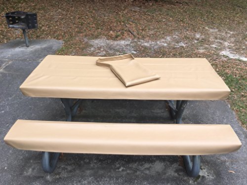 Table Glove Fitted Marine Grade Vinyl Picnic Tablecloth Sets -Picnic Table Cloth Cover - Hand Made - Great For Camping or Full time RV Living (6ft, Tan)