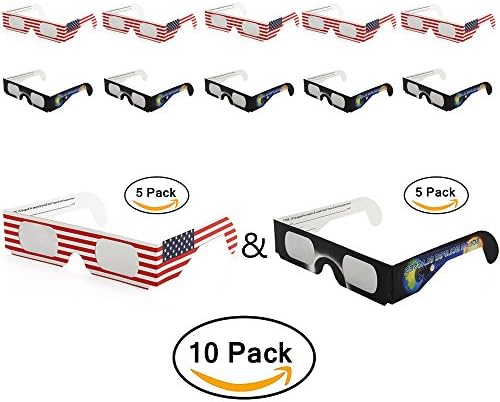 Eclipse Glasses - CE and ISO Certified Paper Total Solar Eclipse Glasses for Safe Viewing American Eclipse 2017 - 10 Pack Assorted