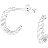 925 Sterling Silver Braided Half Hoop Earrings, Sold as a Pair