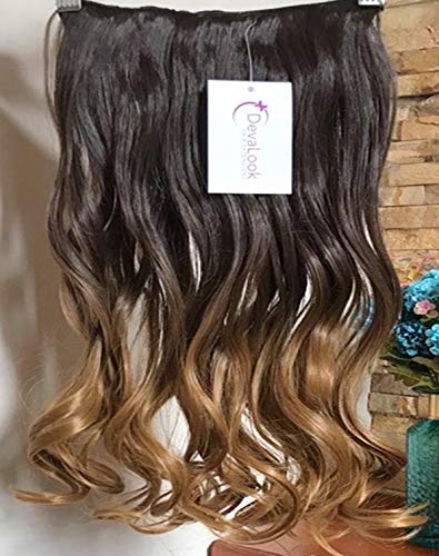 17 Inches Wavy Curly One Piece Half Head Ombre Clip in Hair Extensions 120grams (Col. Dark brown/honey blonde)