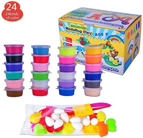 Modeling Magic Clay ,Sinospore Air Dry Clay Deluxe Kit, 24 Colors Ultra-Light Eco-friendly Educational DIY Creative Polymer Play Clay Toy with Tools