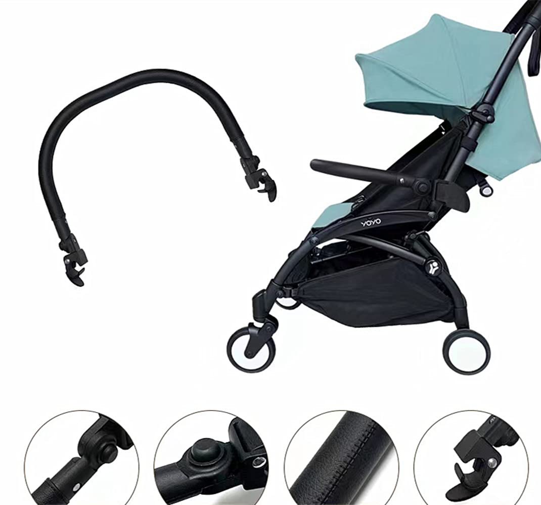 Adjustable Angle Baby Stroller Bumper Bar, Armrest, Handle, Crossbar Accessories Just for BBZ YOYO Black Smooth Leather Cover