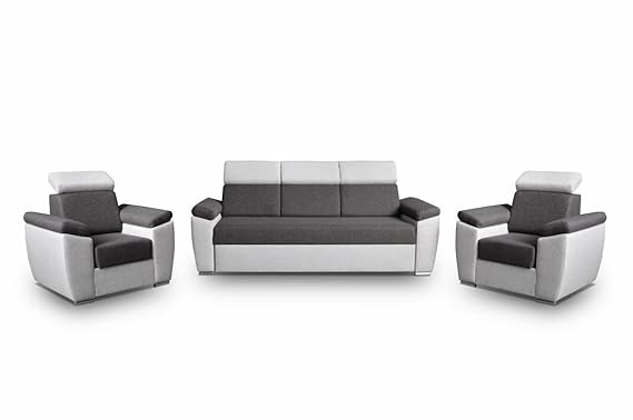 mb-moebel Polstergarnitur Sofa Set 3er & 1er Wohnlandschaft 3-Sitzer und Zwei Sessel Möbel Set - Monza (Grau)