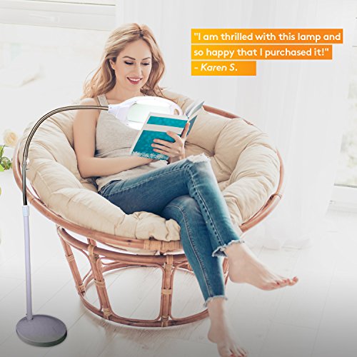Brightech LightView Pro LED Magnifying Floor Lamp - Daylight Bright Full Spectrum Magnifier Lighted Glass Lens - Height Adjustable Gooseneck Standing Light - For Reading Task Craft Lighting - White