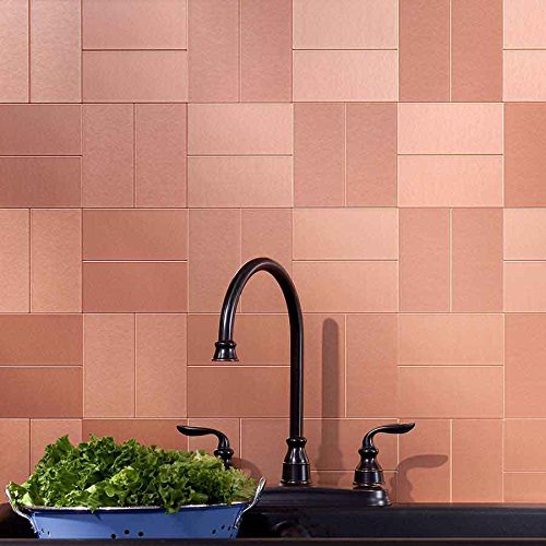 Aspect Peel and Stick Backsplash 3inx6in Brushed Copper Short Grain Metal Tile for Kitchen and Bathrooms