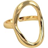 Red Yun En Oval Round Loop Open Statement Ring for Women 18K Gold Plated Minimalist Rings Fashion Elegance Adjustable Oval Ring Wedding Jewelry for Women