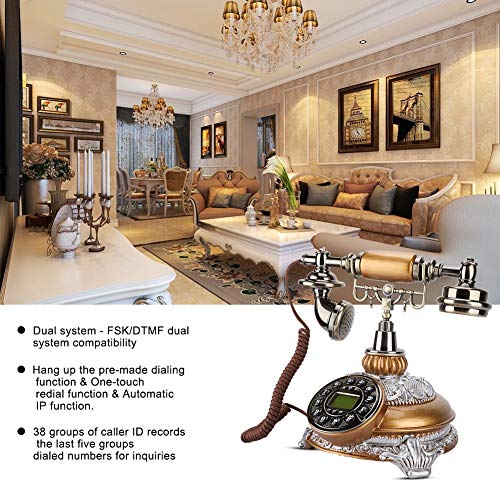Mugast IDS-8675D Retro Corded Telephone,Auto IP Antique Vintage Style Wired Desktop Landline Phone with FSK/DTMF Dual System and Caller ID for Home Office Decoration