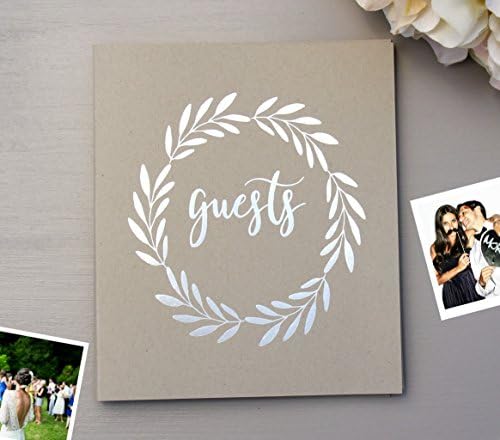 Rustic Wedding Guest Book Alternative. Softcover Flat-Lay 8.5"x7", 65 Sheets (130 pgs) Photo Guest Book for Rustic Wedding, Anniversary Guest Book Wedding Wreath Guestbook (Kraft)