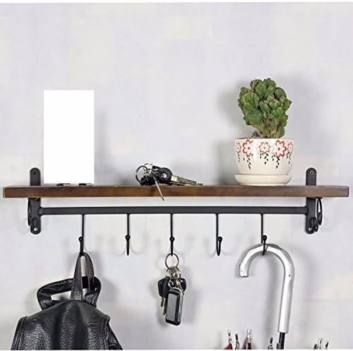 PinWei Home Creative porch wall hanger iron wall-mounted solid wood kitchen racks,60 * 15 * 15 vintage
