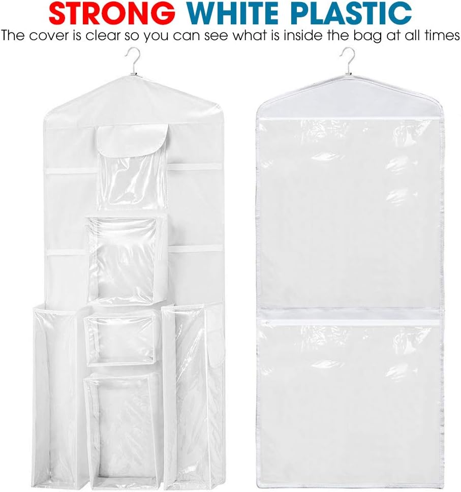 ProPik Hanging Double Sided Wrapping Paper Storage Organizer With Multiple Front And Back Pockets Organize Your Gift Wrap & Gift Bags Bows Ribbons 40”X17" Fits 40 Inch Rolls (White): Beauty