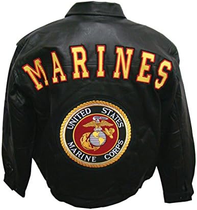Marines Military Leather Jacket Features Coordinating Logos