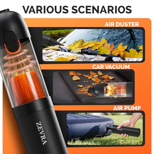Zevra Portable Car Vacuum Cleaner 20000Pa – Rechargeable Cordless Handheld Vacuum & Air Duster, 6-in-1 High Suction Cleaner with 5 Nozzles for Car, Home & Office