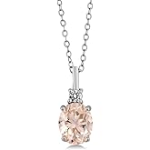 Gem Stone King 925 Sterling Silver Peach Morganite and White Diamond Pendant Necklace For Women (1.67 Cttw, Gemstone October Birthstone, Oval 9X7MM, with 18 Inch Silver Chain)