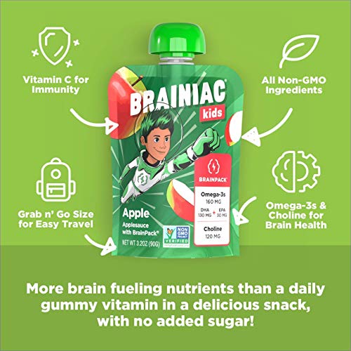 Brainiac Kids Applesauce Pouches, Apple, 48 Count, 3.2 oz